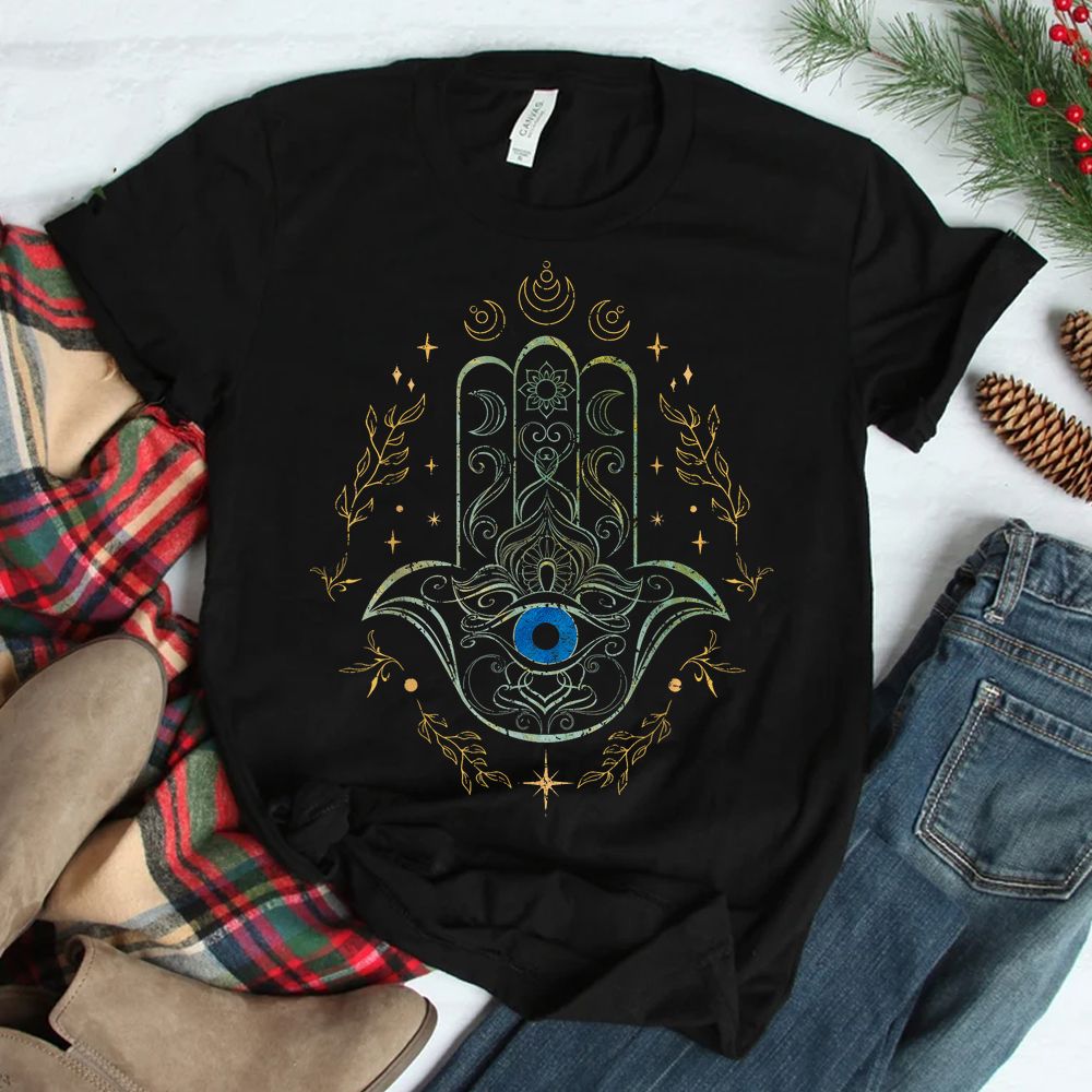 Evil Eye Hamsa Hand Nazar Amulet Protection Celestial Yoga Shirt Evil Eye Hamsa Hand Nazar Amulet Protection Celestial Yoga Shirt