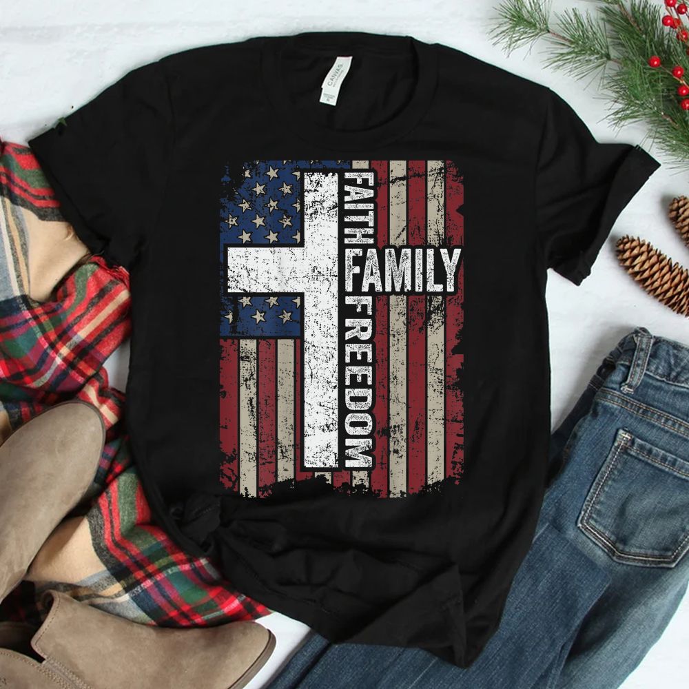 Faith Family Freedom Shirt Christian Vintage USA Flag Shirt Faith Family Freedom Shirt Christian Vintage USA Flag Shirt