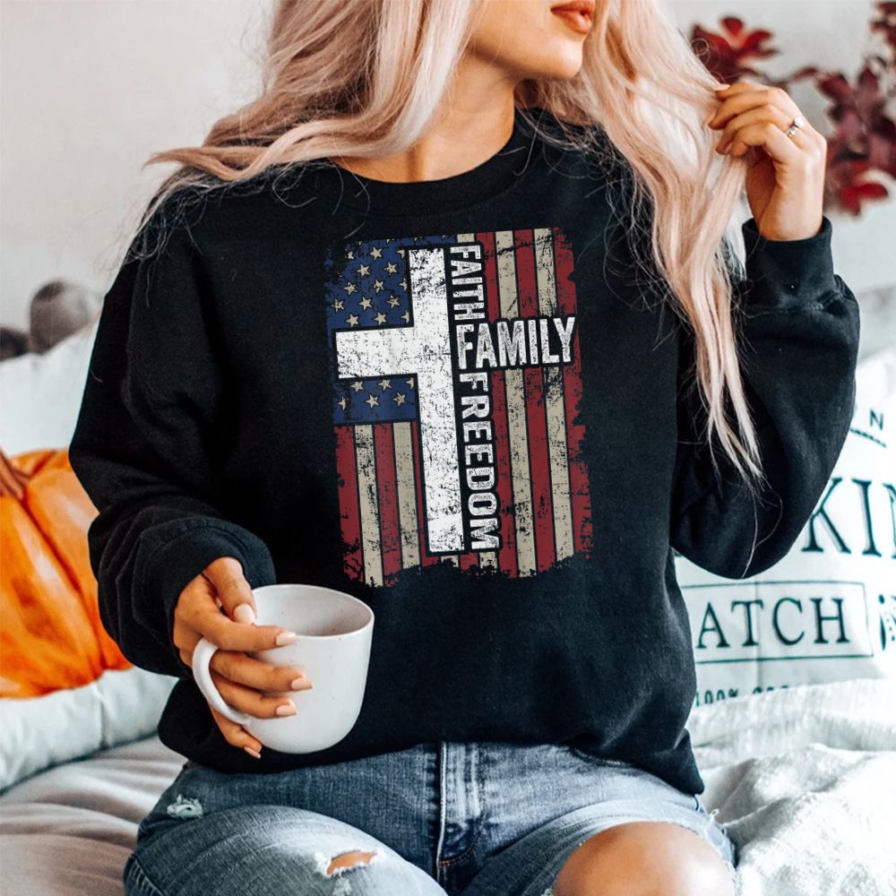 Faith Family Freedom Shirt Christian Vintage USA Flag Shirt Faith Family Freedom Shirt Christian Vintage USA Flag Shirt
