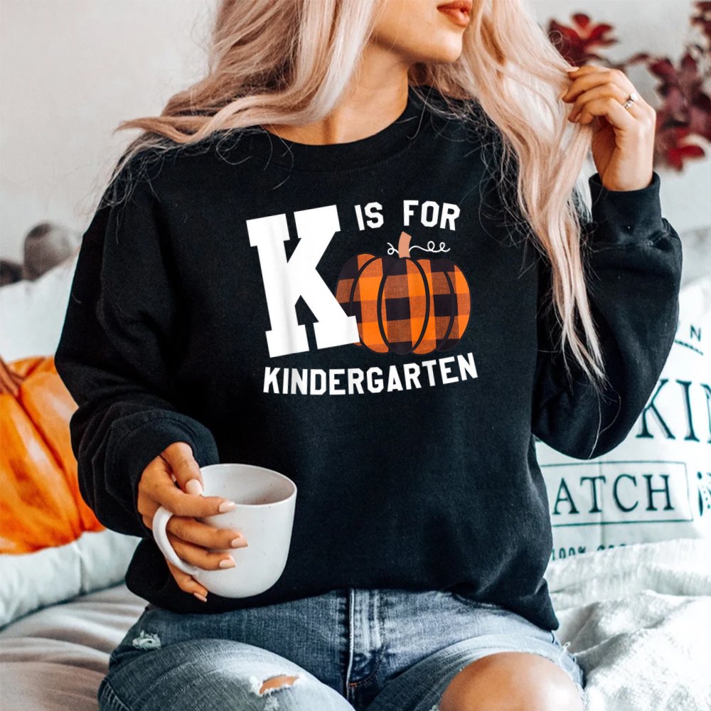 Fall Kindergarten Teacher K Is For Buffalo Plaid Pumpkin Shirt Fall Kindergarten Teacher K Is For Buffalo Plaid Pumpkin Shirt