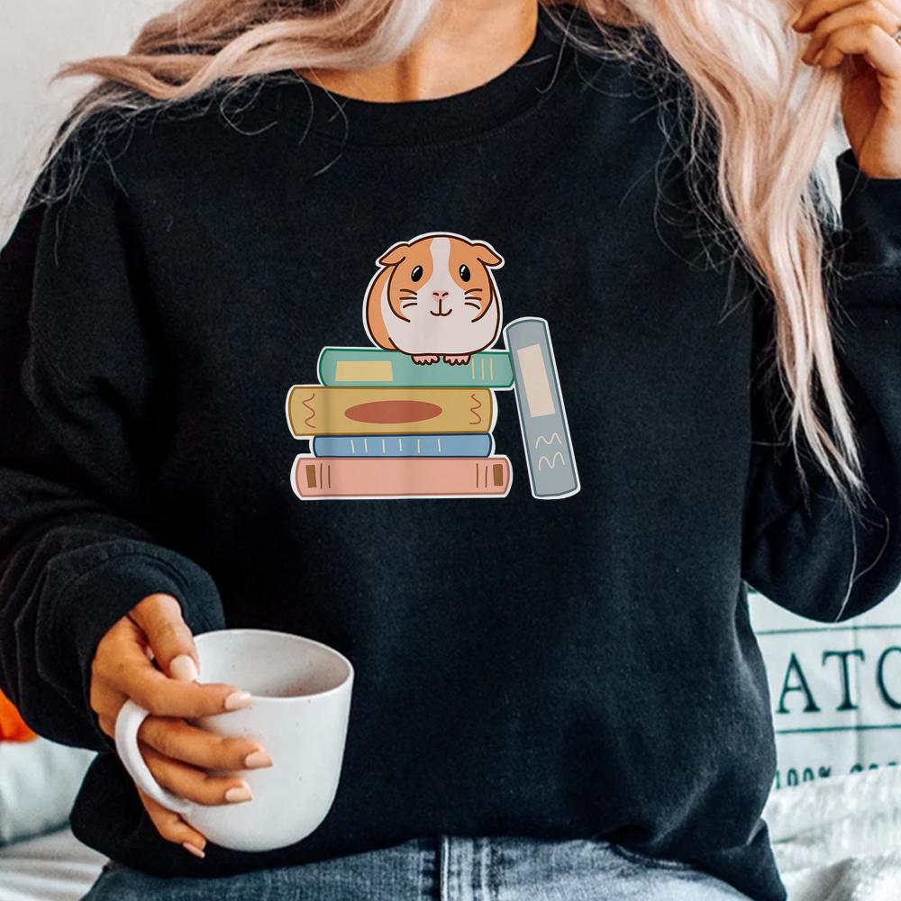 Guinea Pig Sitting On Top Of A Stack Of Books For Reading Shirt Guinea Pig Sitting On Top Of A Stack Of Books For Reading Shirt