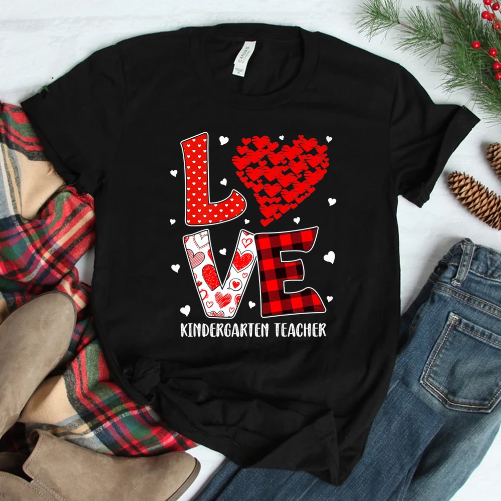 Heart Love Kindergarten Teacher Red Plaid Valentines Day Shirt Heart Love Kindergarten Teacher Red Plaid Valentines Day Shirt