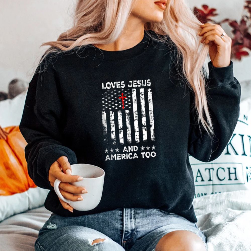 Loves Jesus And America Too American Flag Shirt Loves Jesus And America Too American Flag Shirt