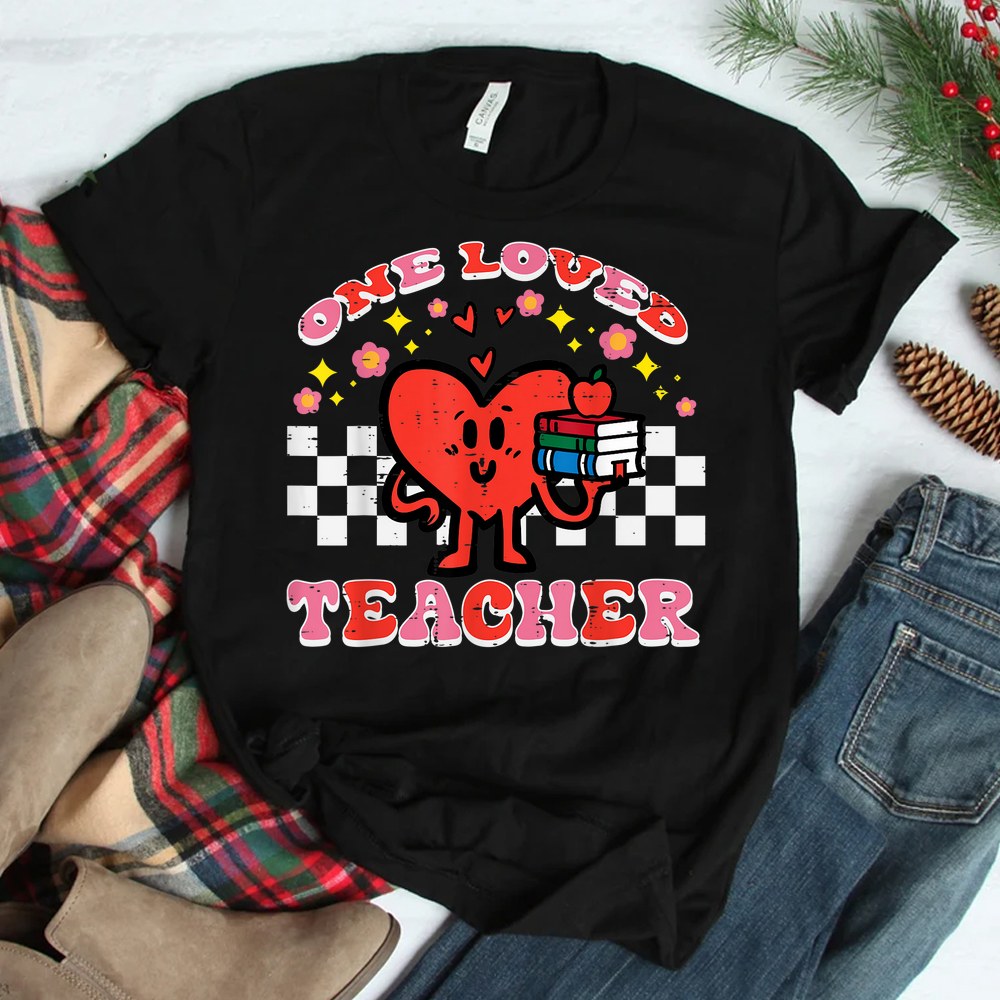 One Loved Teacher Retro Groovy Heart Valentines Day Shirt One Loved Teacher Retro Groovy Heart Valentines Day Shirt