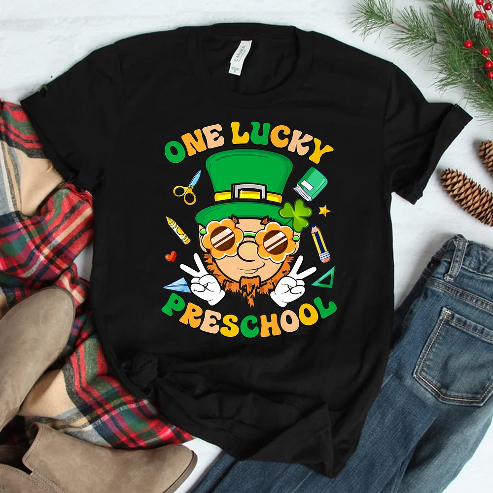 One Lucky Preschool Teacher Groovy Patricks Day Shamrock Shirt One Lucky Preschool Teacher Groovy Patricks Day Shamrock Shirt