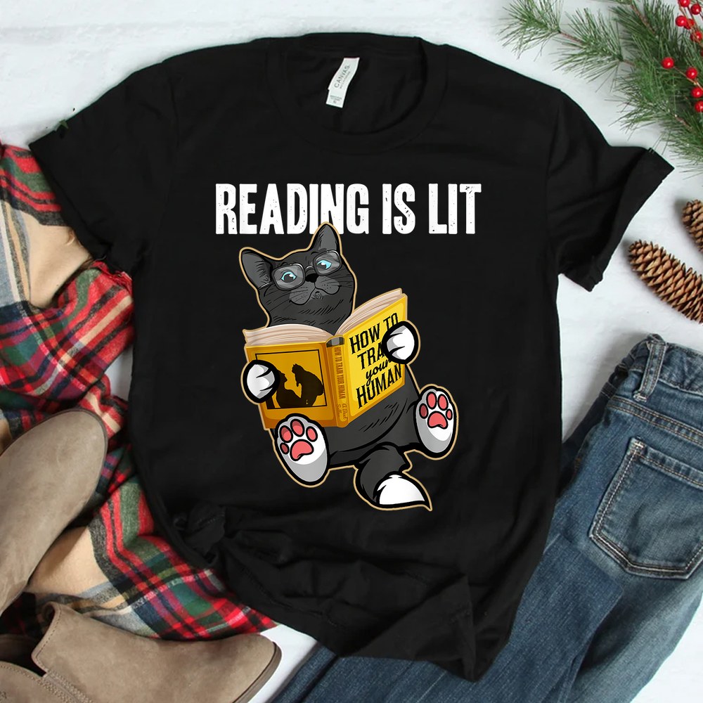 Reading Is Lit Funny Books And Cats Lover Avid Readers Shirt Reading Is Lit Funny Books And Cats Lover Avid Readers Shirt