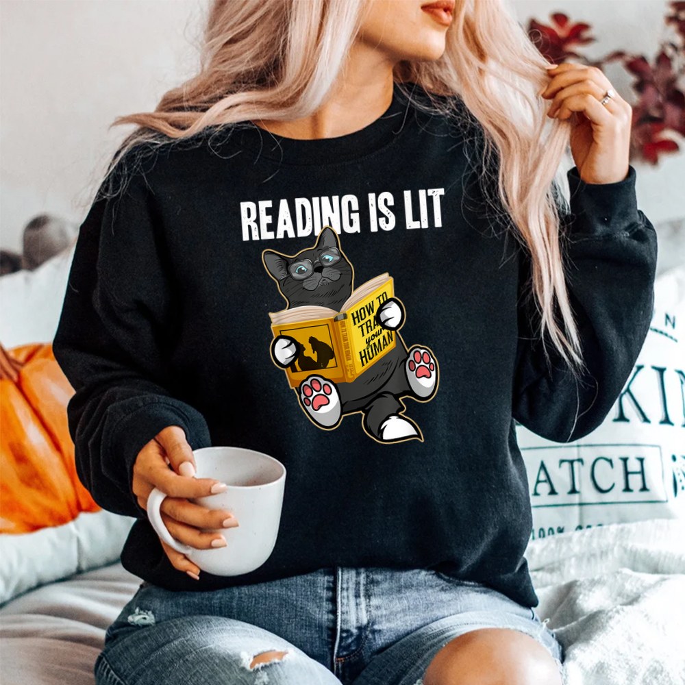 Reading Is Lit Funny Books And Cats Lover Avid Readers Shirt Reading Is Lit Funny Books And Cats Lover Avid Readers Shirt