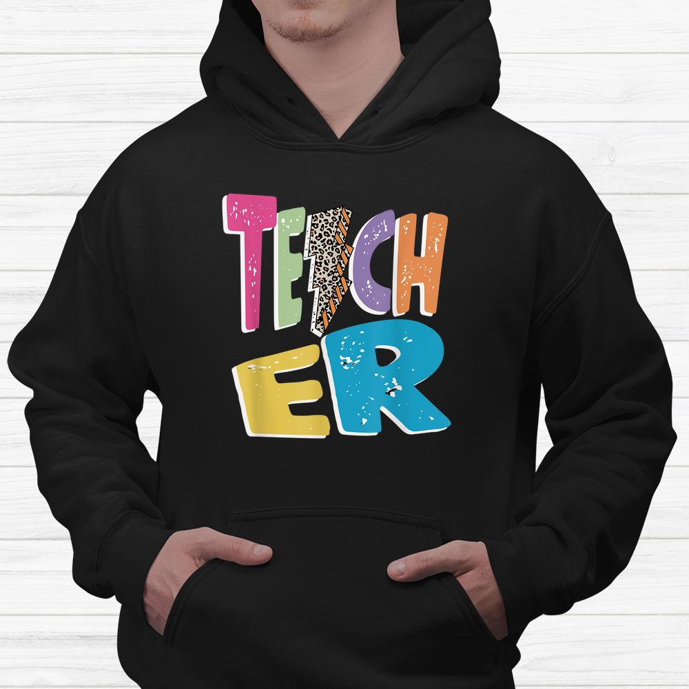 Teacher Colorful Distressed Leopard Lightning Bolt Trendy Shirt Teacher Colorful Distressed Leopard Lightning Bolt Trendy Shirt