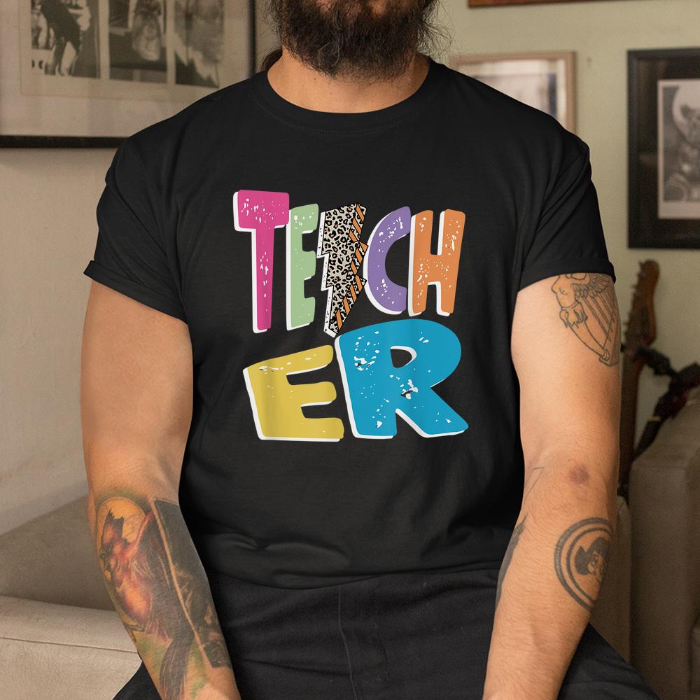 Teacher Colorful Distressed Leopard Lightning Bolt Trendy Shirt Teacher Colorful Distressed Leopard Lightning Bolt Trendy Shirt