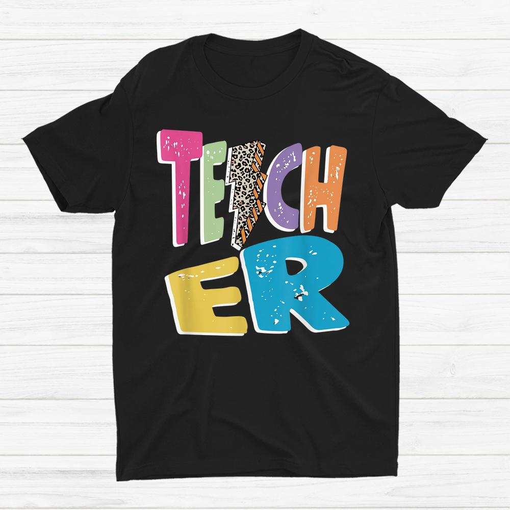Teacher Colorful Distressed Leopard Lightning Bolt Trendy Shirt Teacher Colorful Distressed Leopard Lightning Bolt Trendy Shirt