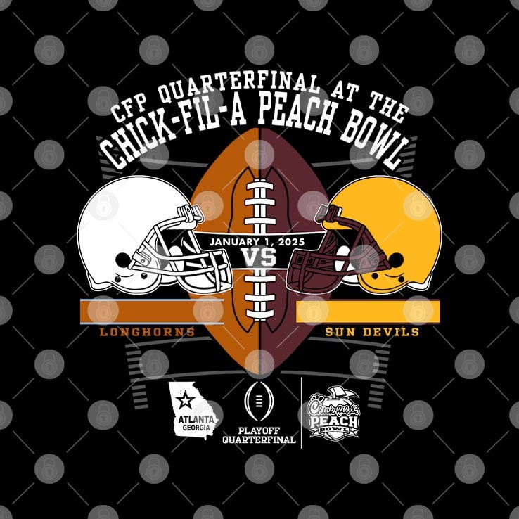 Texas Longhorns Vs Arizona State Sun Devils Peach Bowl 2025 T Shirt Texas Longhorns Vs Arizona State Sun Devils Peach Bowl 2025 T Shirt
