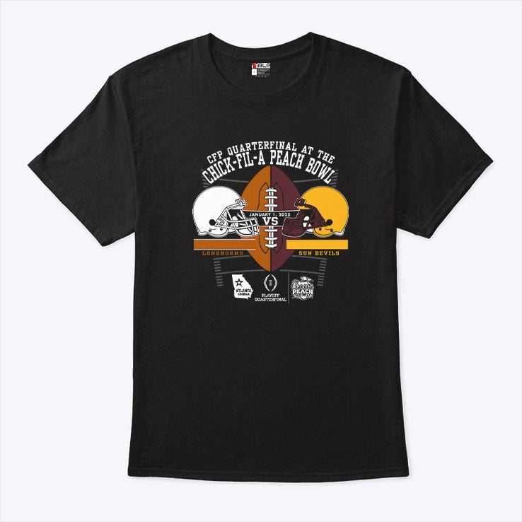 Texas Longhorns Vs Arizona State Sun Devils Peach Bowl 2025 T Shirt Texas Longhorns Vs Arizona State Sun Devils Peach Bowl 2025 T Shirt