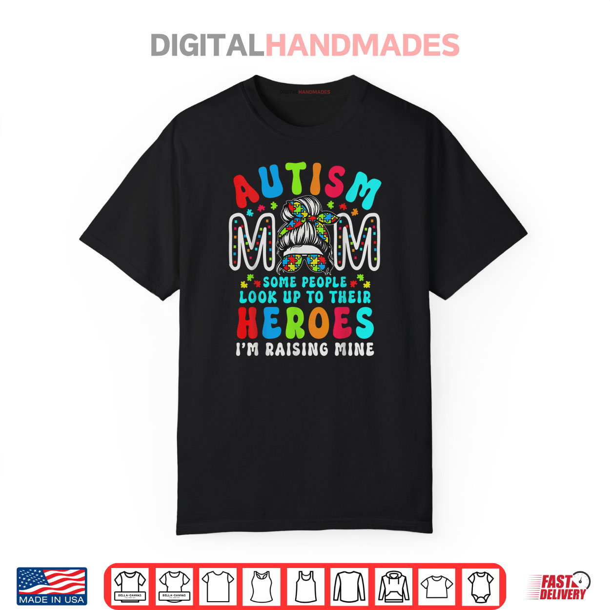Autism Mom Raising Hero Groovy Messy Bun Autism Awareness Shirt Autism Mom Raising Hero Groovy Messy Bun Autism Awareness Shirt