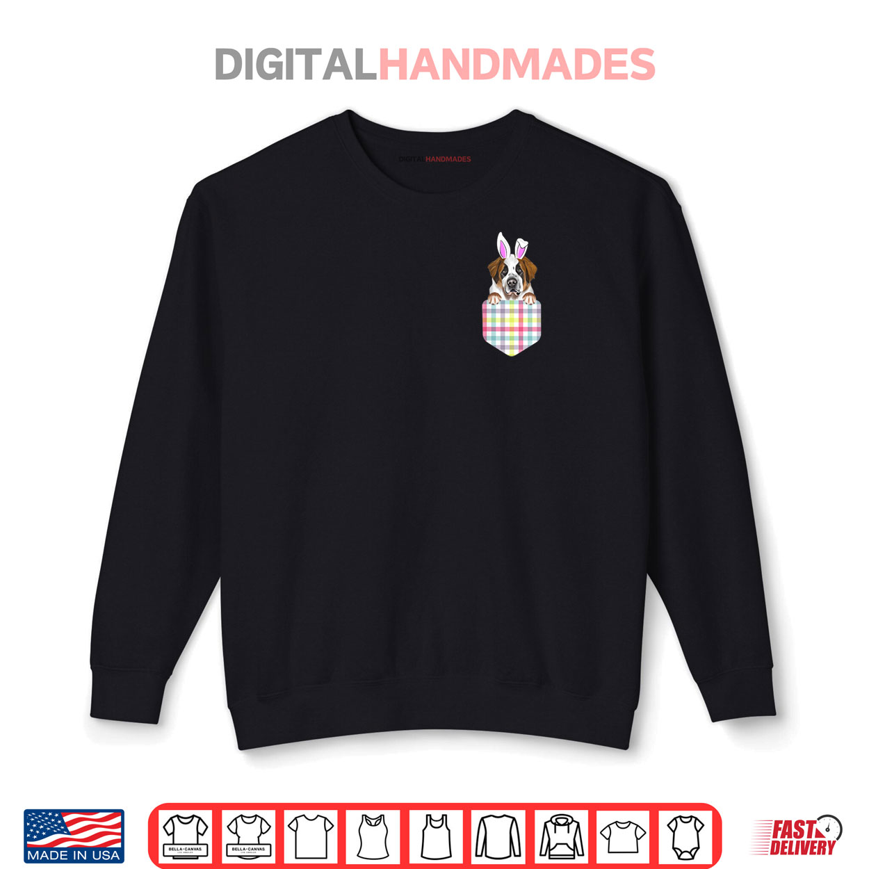 Easter Plaid St. Bernard Bunny Dog In Pocket Shirt Easter Plaid St. Bernard Bunny Dog In Pocket Shirt