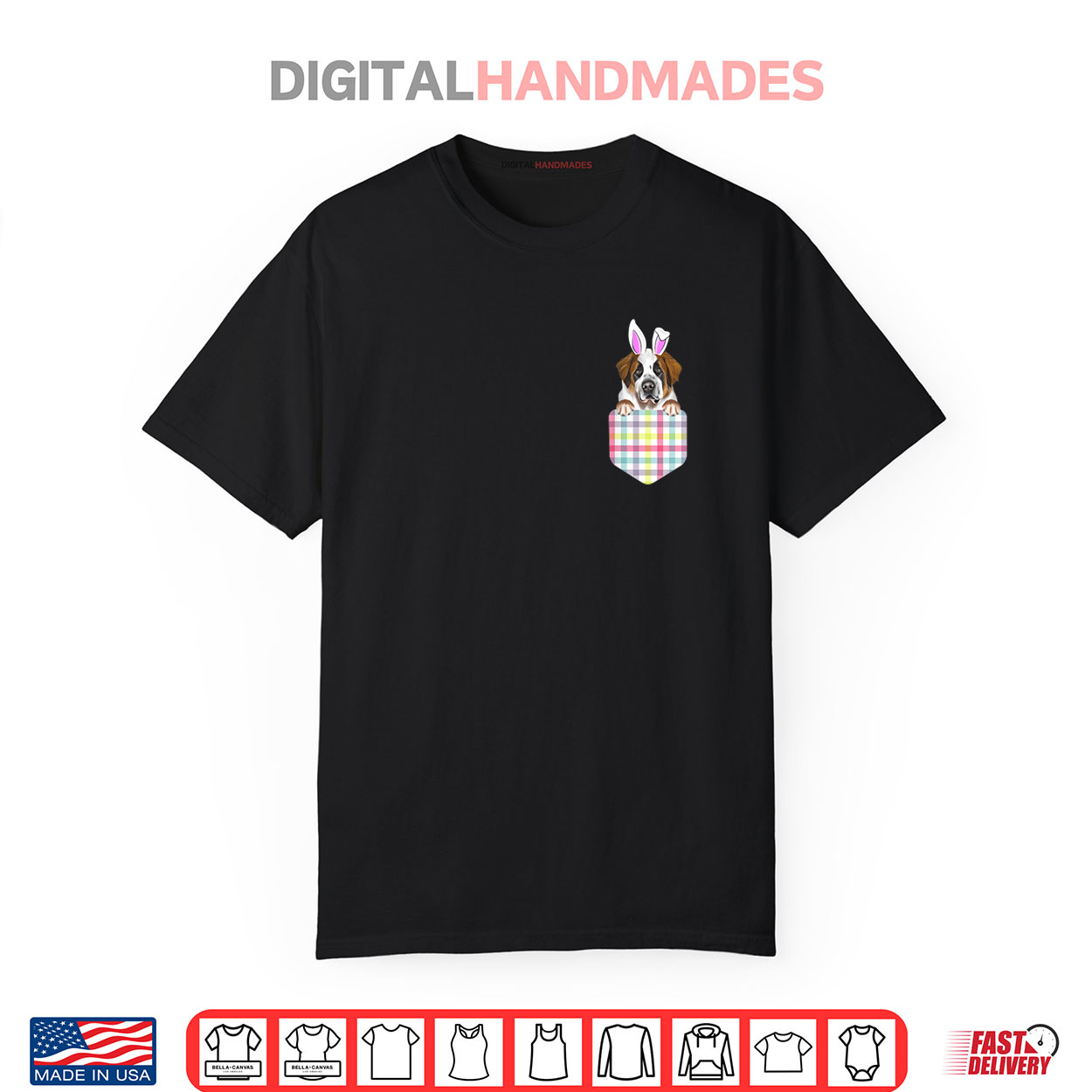 Easter Plaid St. Bernard Bunny Dog In Pocket Shirt Easter Plaid St. Bernard Bunny Dog In Pocket Shirt