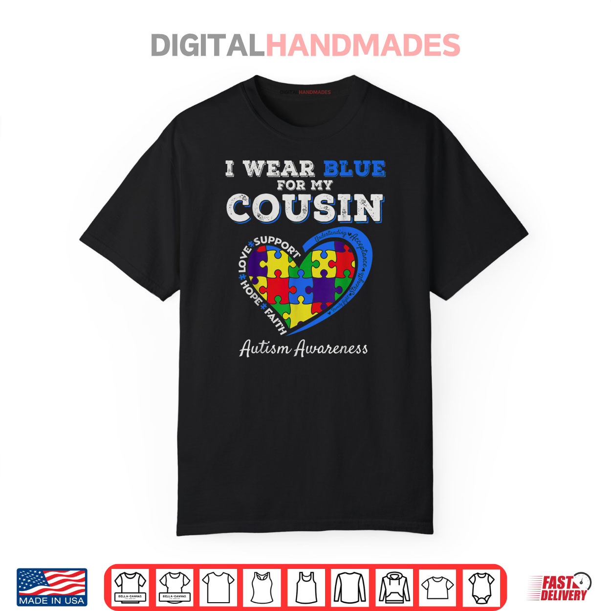 I Wear Blue For My Cousin Autism Awareness Day Girls Boys Shirt I Wear Blue For My Cousin Autism Awareness Day Girls Boys Shirt