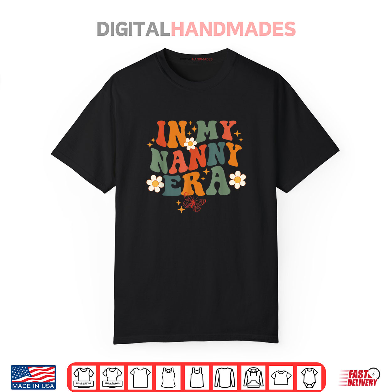Celebrate Every "Era" of Motherhood with Unique Gifts 51 In My Nanny Era Retro Groovy Family For Grandma Mother’s Day Shirt
