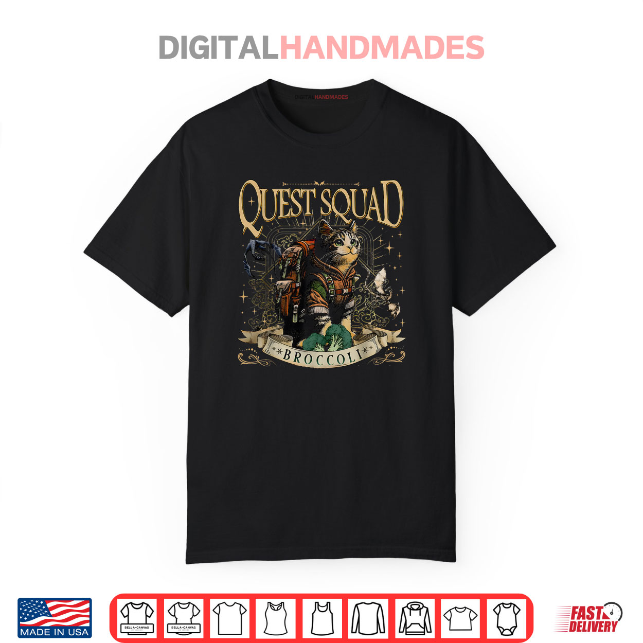 Quest Fantasy Squad Broccoli Funny Cat Retro Shirt Quest Fantasy Squad Broccoli Funny Cat Retro Shirt