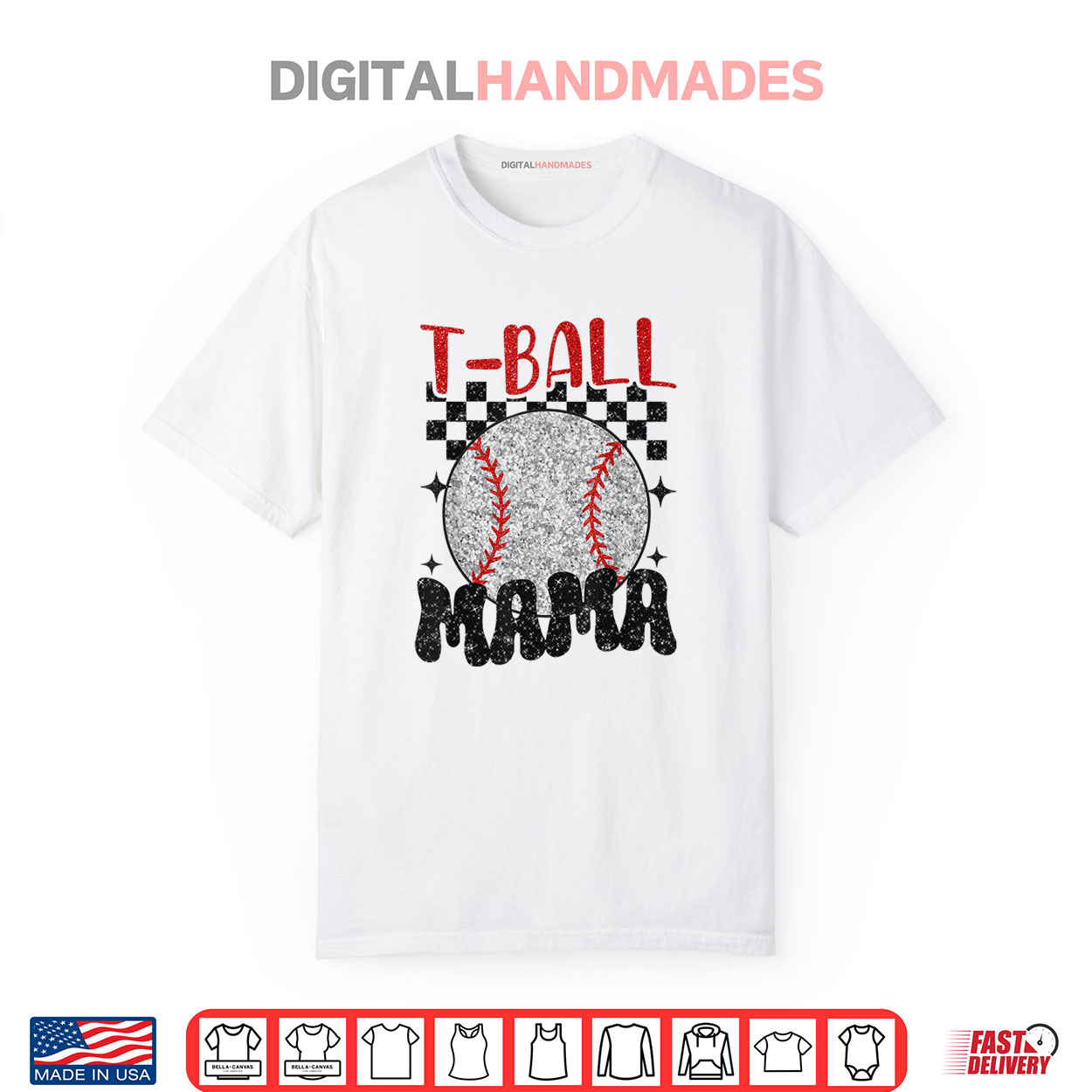 Thoughtful Mother's Day Gifts for 2025 51 Vintage T Ball Mama Softball Mom Checkered Print Mothers Day Shirt