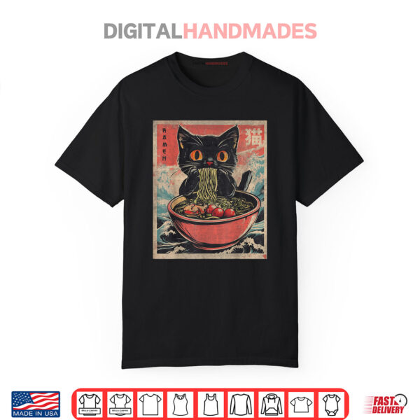 Cat Ramen Japanese Funny Graphic Tees Kawaii Cat Anime Gifts Shirt