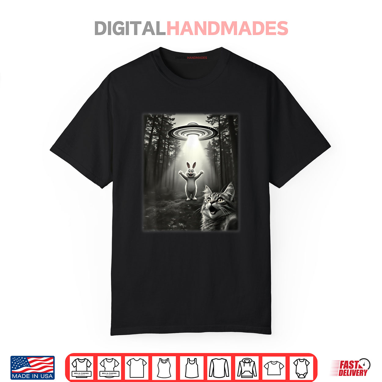 Trending Tees That Everyone’s Talking About — Get Yours Before They're Gone! 75 Funny Cat Taking Selfie UFO Easter Bunny Shirt