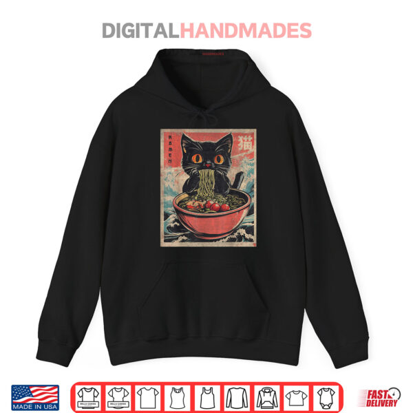 Hoodie Cat Ramen Japanese Funny Graphic Tees Kawaii Cat Anime Gifts Shirt