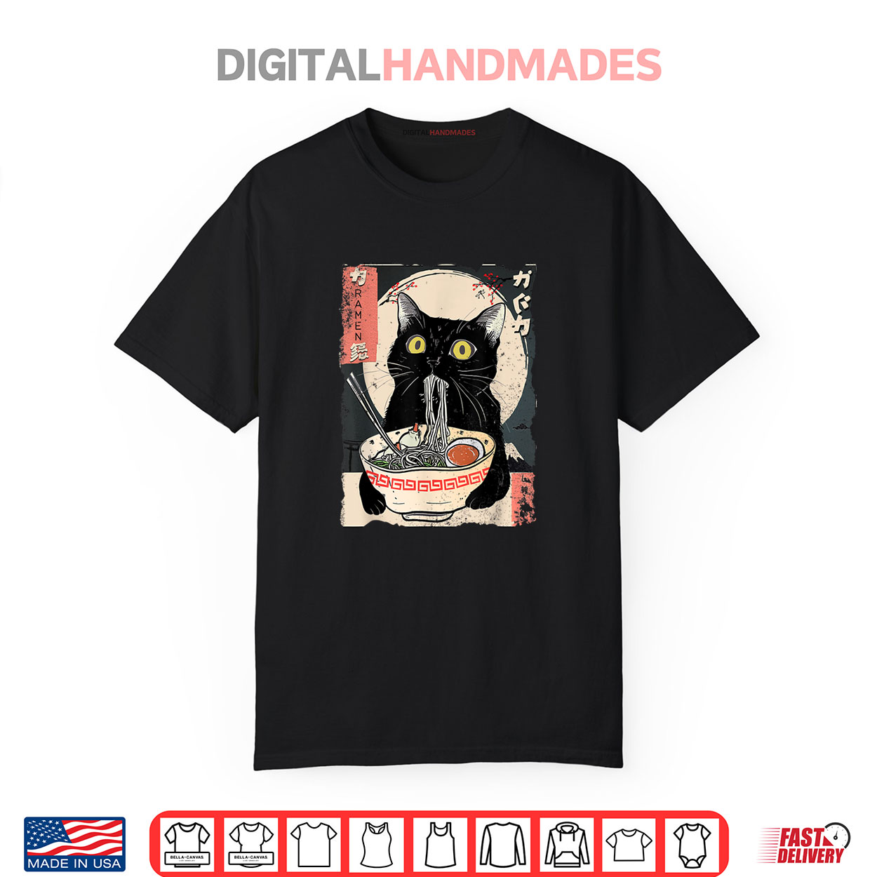 Kawaii Cat Eating Ramen Noodles Funny Anime Shirt Kawaii Cat Eating Ramen Noodles Funny Anime Shirt