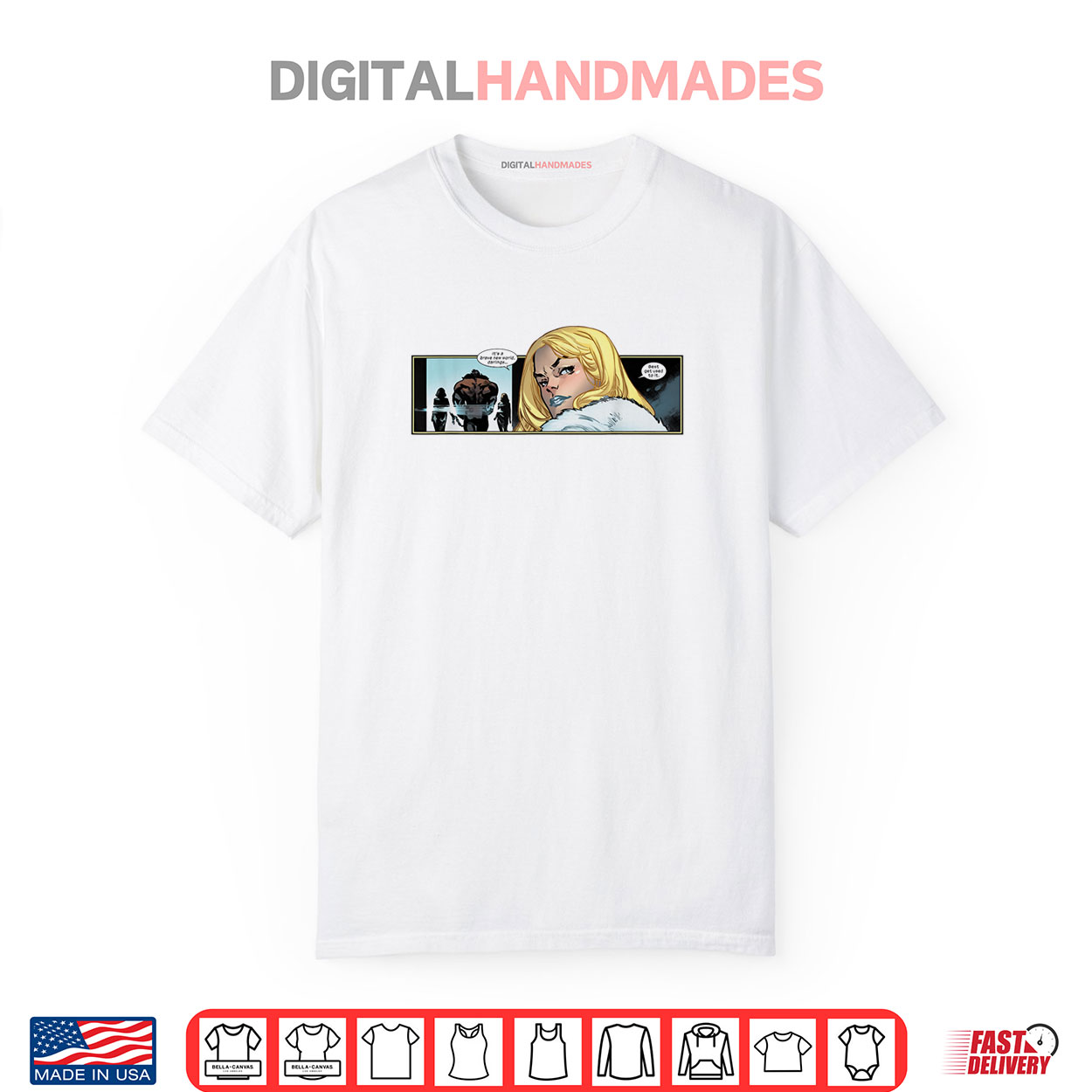 Marvel House of X Emma Frost Brave New World Comic Panel Shirt Marvel House of X Emma Frost Brave New World Comic Panel Shirt