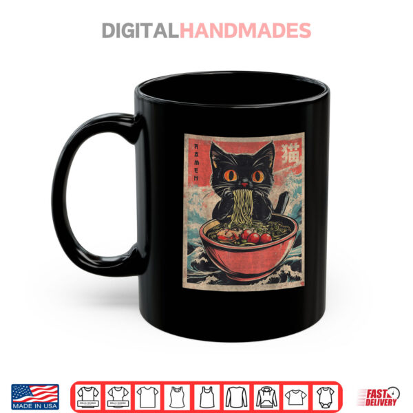 Mug Cat Ramen Japanese Funny Graphic Tees Kawaii Cat Anime Gifts Shirt