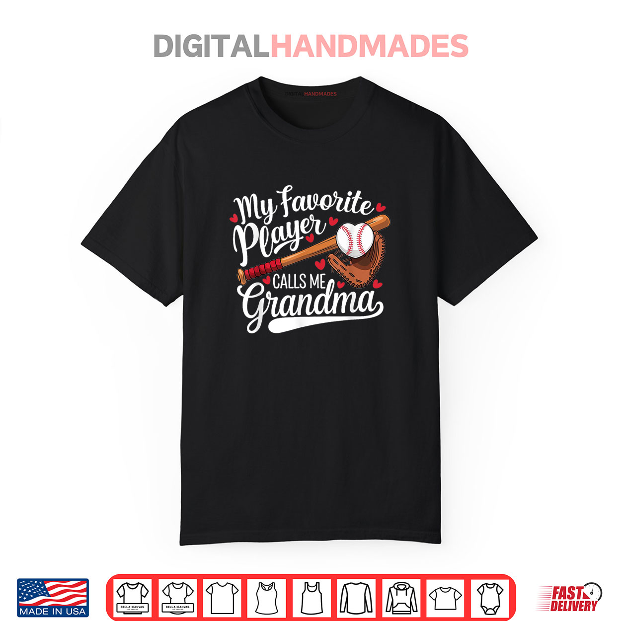 My Favorite Player Calls Me Grandma Baseball Heart Shirt My Favorite Player Calls Me Grandma Baseball Heart Shirt