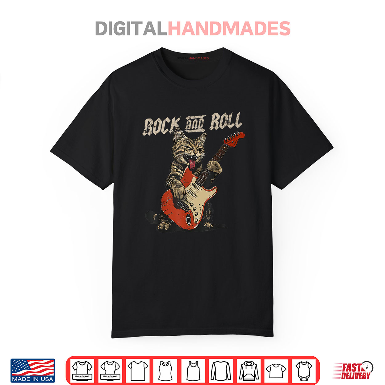Rock and Roll Guitar Cat Vintage ROCK Guitarist Shirt Rock and Roll Guitar Cat Vintage ROCK Guitarist Shirt