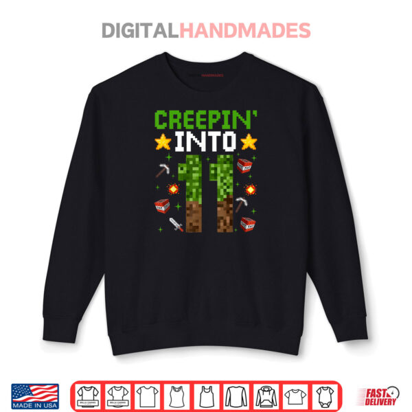 Sweatshirt 11th Birthday Gamer Pixel Creepin Into 11 Video Game Party Shirt