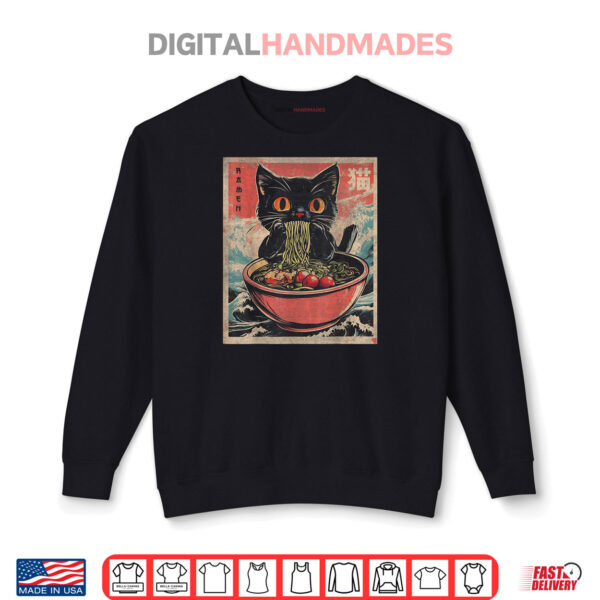 Sweatshirt Cat Ramen Japanese Funny Graphic Tees Kawaii Cat Anime Gifts Shirt