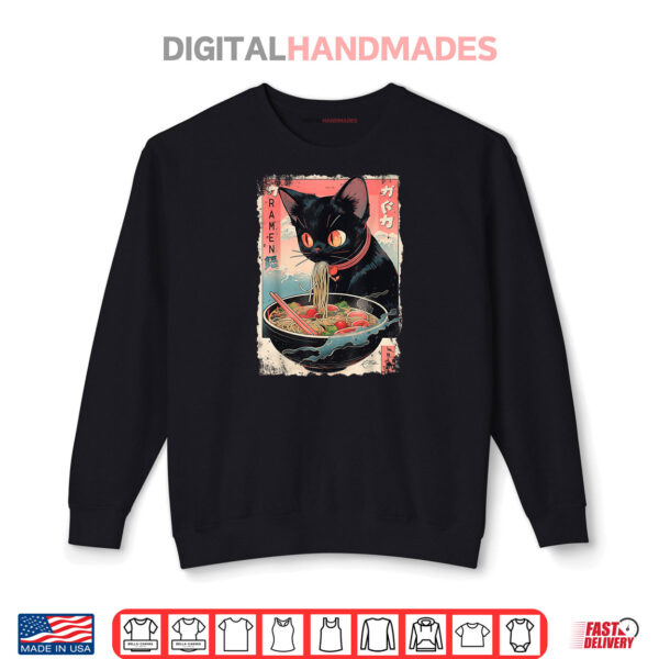 Cat Ramen Japanese Art Great Wave Kanagawa Shirt 1 Sweatshirt Cat Ramen Noodle Japanese Anime Manga Shirt