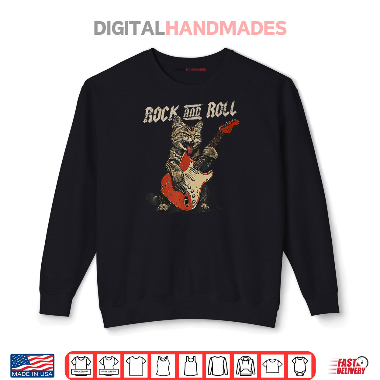 Rock and Roll Guitar Cat Vintage ROCK Guitarist Shirt Rock and Roll Guitar Cat Vintage ROCK Guitarist Shirt