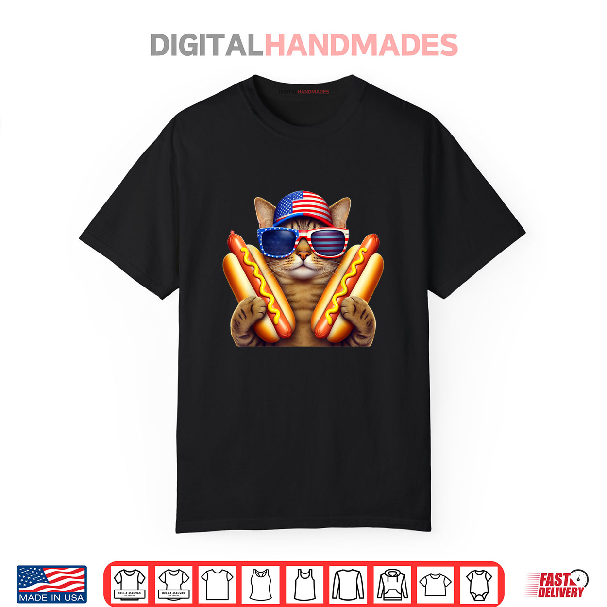 4th of July Hotdog Cat Funny Patriotic Cat USA Flag Wiener Shirt 4th of July Hotdog Cat Funny Patriotic Cat USA Flag Wiener Shirt