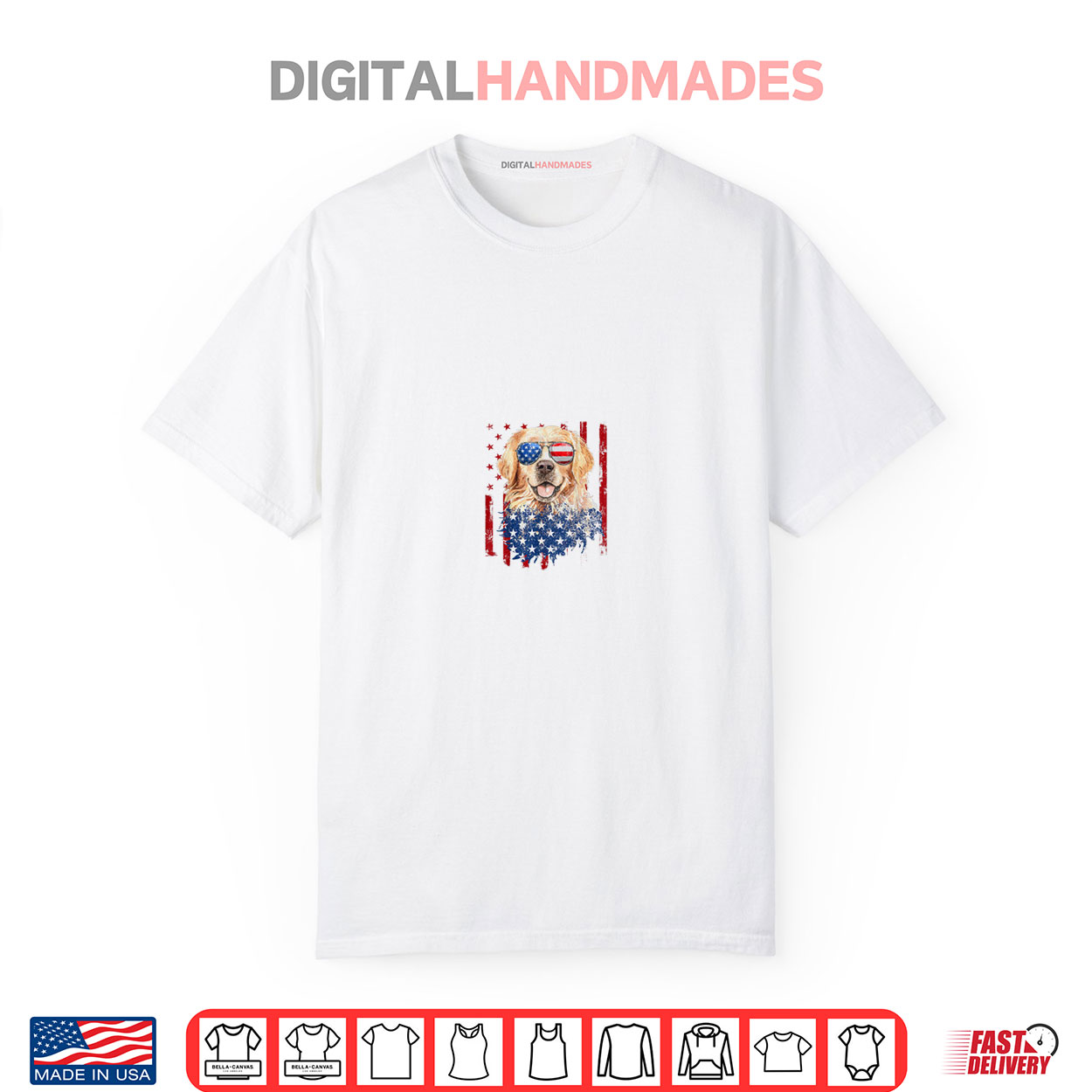 American Flag Golden Retriever USA Retro 4th Of July Shirt