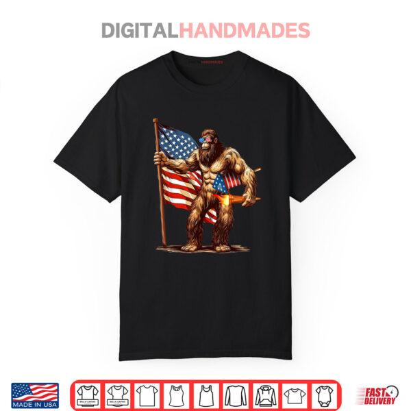 Bigfoot Fireworks 4th of July Sasquatch American US Flag Shirt