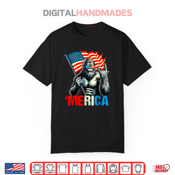 Bigfoot Merica Rock American Flag Patriotic 4th Of July Shirt