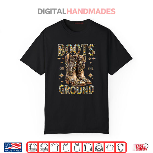 Boots On The Ground Black Cowgirl Western Where Them Fans At Shirt