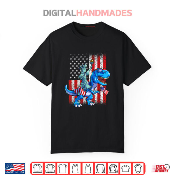 Dino Statue Of Liberty 4th Of July Shirt Boys American Flag Shirt