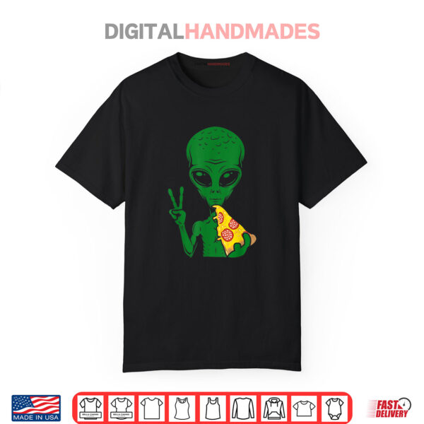 Funny Alien Head Eating Pizza UFO Extraterrestrial Shirt