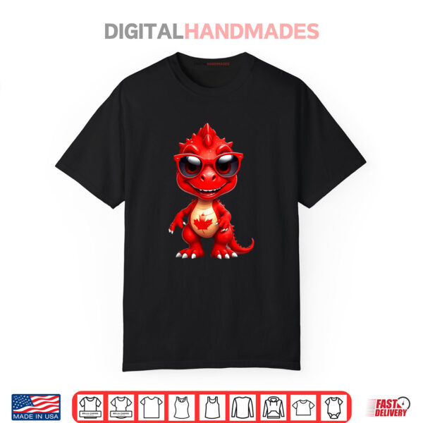 Funny Canada Day Red Dinosaur Canada Flag Shirt