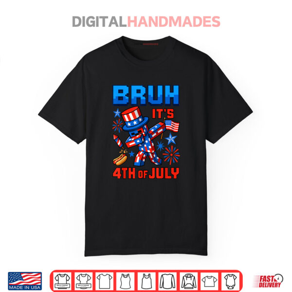Funny Dabbing 4th of July Bruh USA Pixel Gamer Boys Firework Shirt