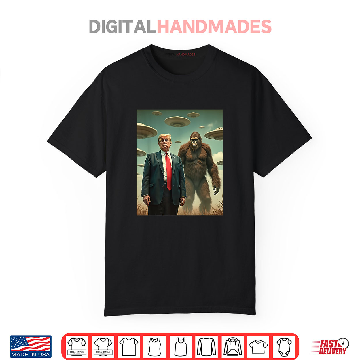 Funny Trump Bigfoot UFO Alien Encounter UAP Friendly Visit Shirt Funny Trump Bigfoot UFO Alien Encounter UAP Friendly Visit Shirt