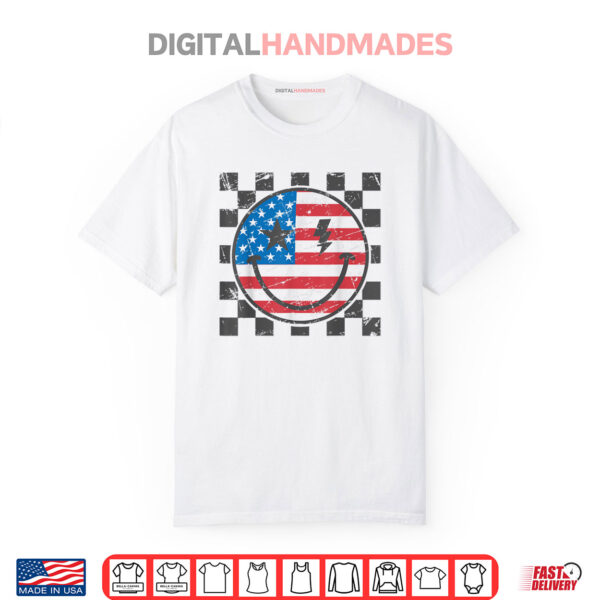 Happy 4th Of July Groovy Smile Face Red White Blue USA Flag Shirt
