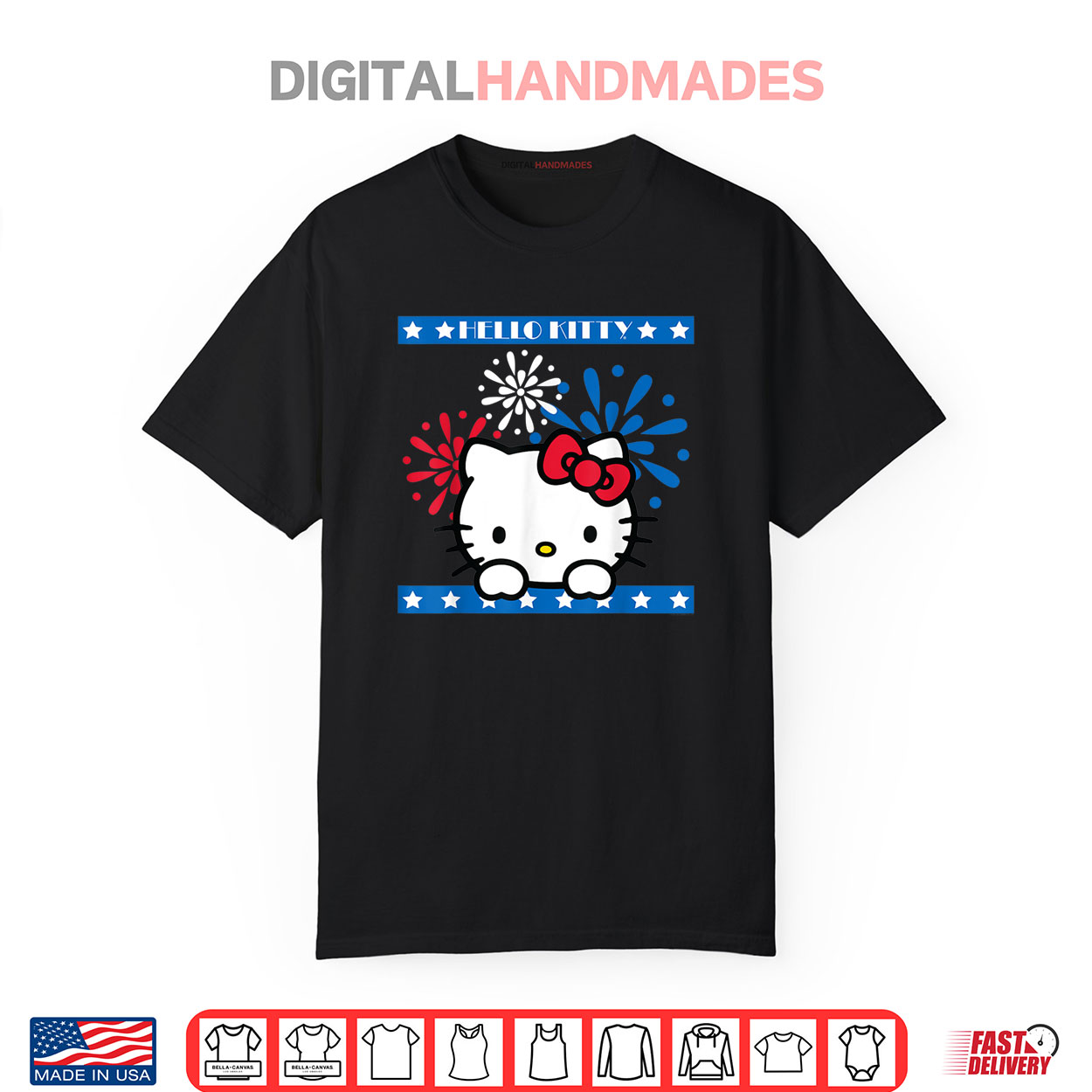 Hello Kitty Fireworks 4th of July Red White Blue Americana Shirt Hello Kitty Fireworks 4th of July Red White Blue Americana Shirt