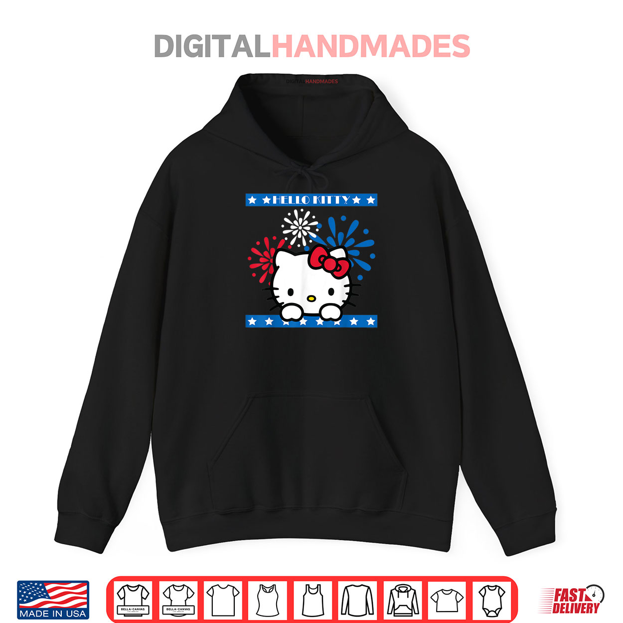 Hello Kitty Fireworks 4th of July Red White Blue Americana Shirt Hello Kitty Fireworks 4th of July Red White Blue Americana Shirt