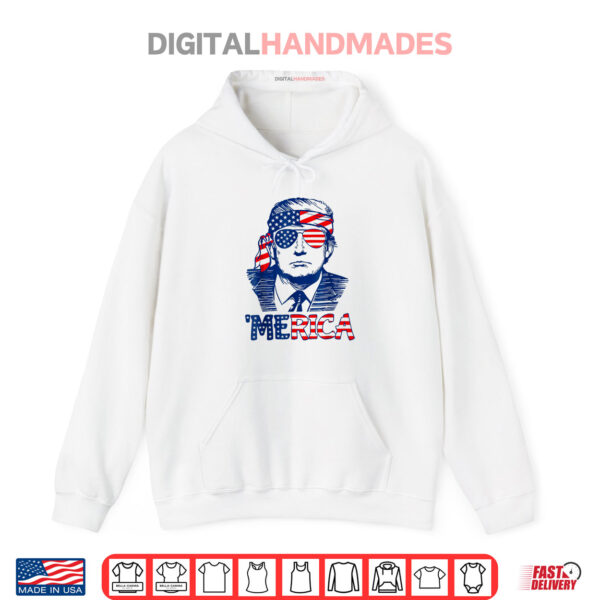 Hoodie MERICA TRUMP Happy 4th Of July Trump American Flag Fun Shirt