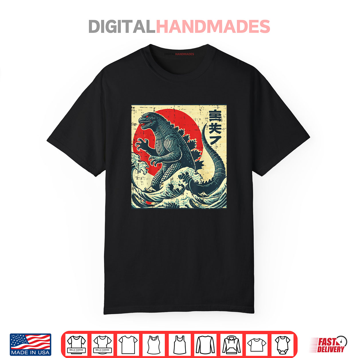 Japanese Kaiju Monster Waves Retro Ukiyo Art Shirt Japanese Kaiju Monster Waves Retro Ukiyo Art Shirt